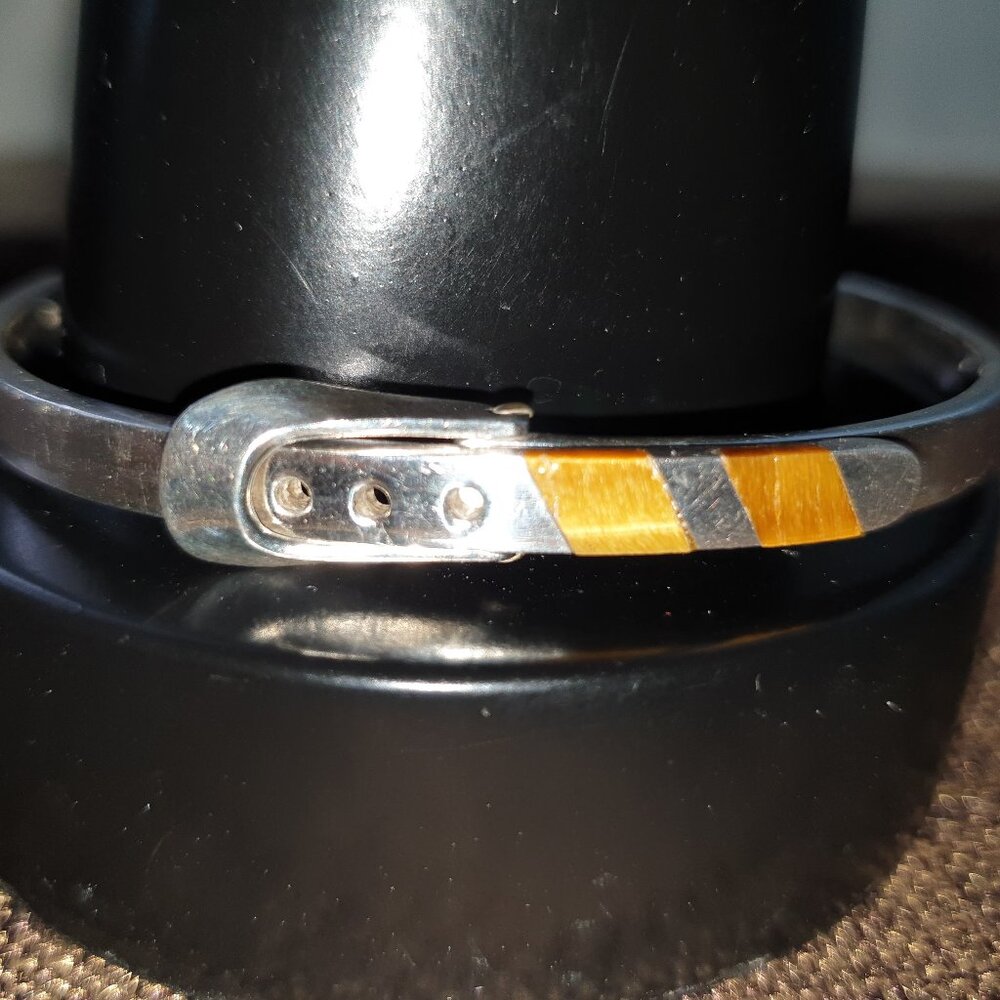 Vintage Mexico TAXCO Solid 925 Silver Tiger’s Eye Inlaid Belt Buckle Bracelet